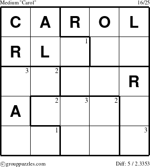 The grouppuzzles.com Medium Carol puzzle for  with the first 3 steps marked