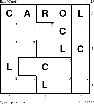 The grouppuzzles.com Easy Carol puzzle for  with all 3 steps marked