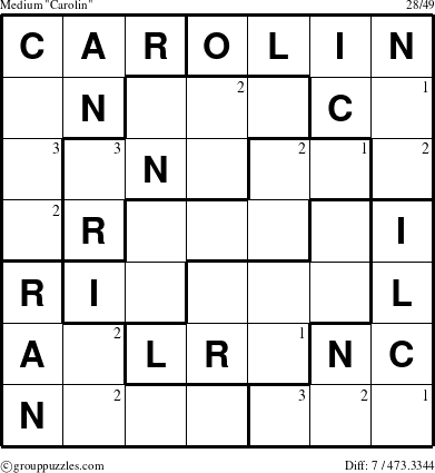 The grouppuzzles.com Medium Carolin puzzle for  with the first 3 steps marked