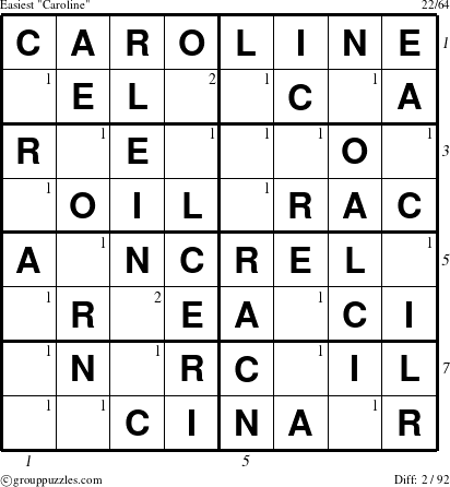 The grouppuzzles.com Easiest Caroline puzzle for , suitable for printing, with all 2 steps marked