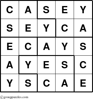 The grouppuzzles.com Answer grid for the Casey puzzle for 