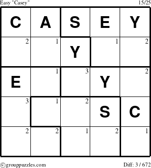 The grouppuzzles.com Easy Casey puzzle for  with the first 3 steps marked