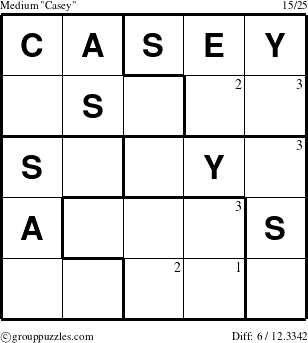 The grouppuzzles.com Medium Casey puzzle for  with the first 3 steps marked