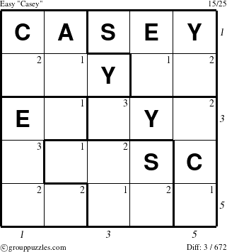 The grouppuzzles.com Easy Casey puzzle for  with all 3 steps marked