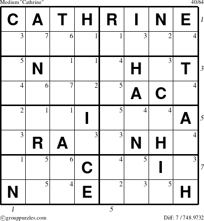 The grouppuzzles.com Medium Cathrine puzzle for  with all 7 steps marked