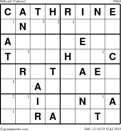 The grouppuzzles.com Difficult Cathrine puzzle for  with the first 3 steps marked