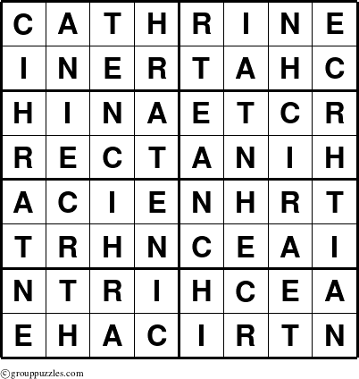 The grouppuzzles.com Answer grid for the Cathrine puzzle for 