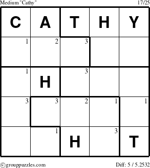 The grouppuzzles.com Medium Cathy puzzle for  with the first 3 steps marked