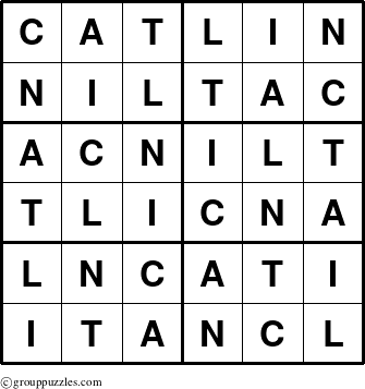 The grouppuzzles.com Answer grid for the Catlin puzzle for 