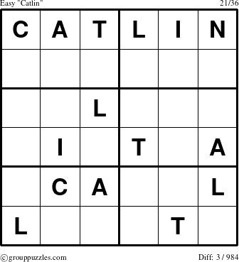 The grouppuzzles.com Easy Catlin puzzle for 