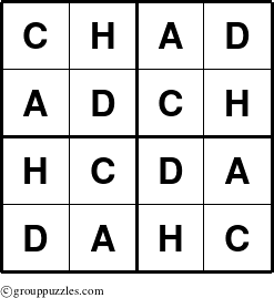 The grouppuzzles.com Answer grid for the Chad puzzle for 