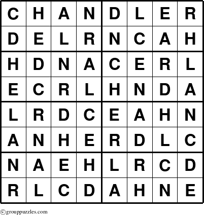 The grouppuzzles.com Answer grid for the Chandler puzzle for 