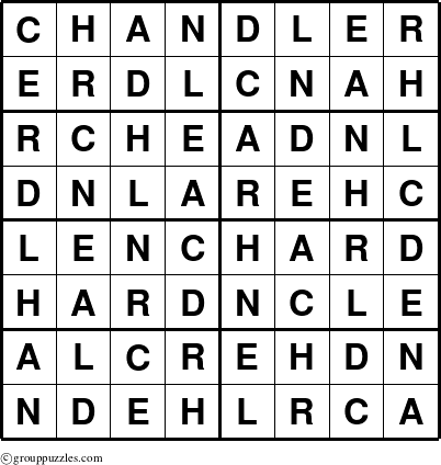 The grouppuzzles.com Answer grid for the Chandler puzzle for 