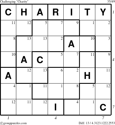 The grouppuzzles.com Challenging Charity puzzle for , suitable for printing, with all 13 steps marked