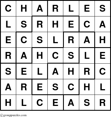 The grouppuzzles.com Answer grid for the Charles puzzle for 