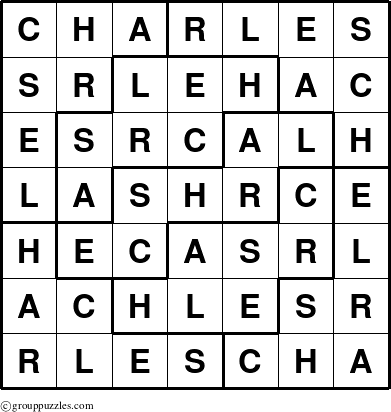 The grouppuzzles.com Answer grid for the Charles puzzle for 