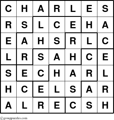 The grouppuzzles.com Answer grid for the Charles puzzle for 