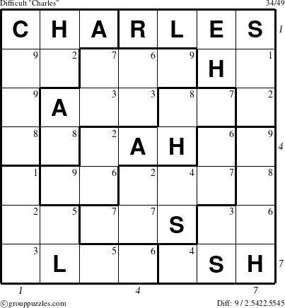 The grouppuzzles.com Difficult Charles puzzle for  with all 9 steps marked