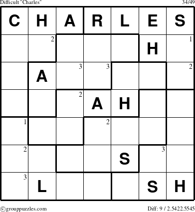 The grouppuzzles.com Difficult Charles puzzle for  with the first 3 steps marked