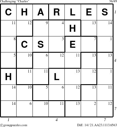 The grouppuzzles.com Challenging Charles puzzle for , suitable for printing, with all 14 steps marked