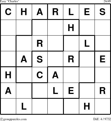 The grouppuzzles.com Easy Charles puzzle for 