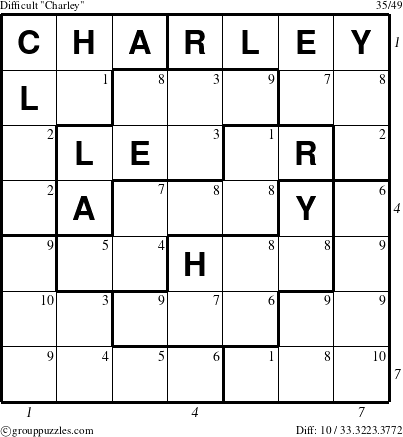 The grouppuzzles.com Difficult Charley puzzle for  with all 10 steps marked