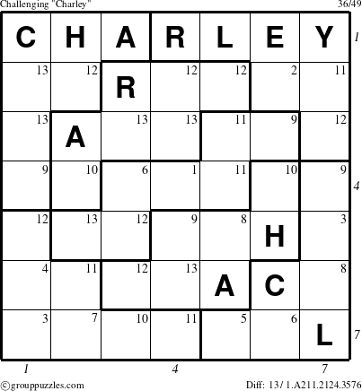 The grouppuzzles.com Challenging Charley puzzle for , suitable for printing, with all 13 steps marked