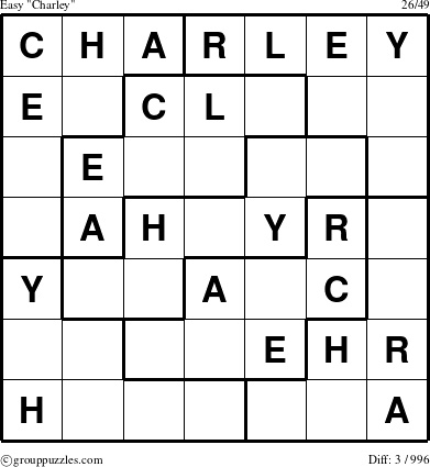 The grouppuzzles.com Easy Charley puzzle for 