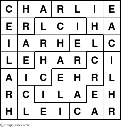 The grouppuzzles.com Answer grid for the Charlie puzzle for 