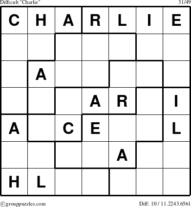 The grouppuzzles.com Difficult Charlie puzzle for 