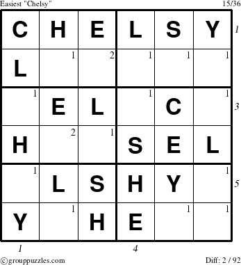 The grouppuzzles.com Easiest Chelsy puzzle for , suitable for printing, with all 2 steps marked