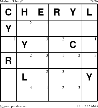 The grouppuzzles.com Medium Cheryl puzzle for  with the first 3 steps marked