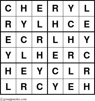 The grouppuzzles.com Answer grid for the Cheryl puzzle for 