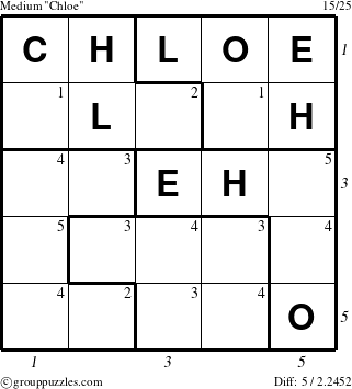 The grouppuzzles.com Medium Chloe puzzle for  with all 5 steps marked