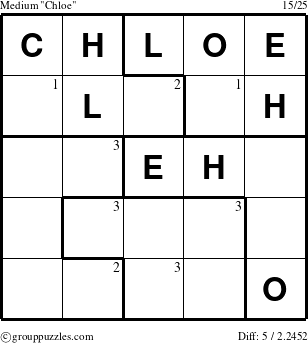 The grouppuzzles.com Medium Chloe puzzle for  with the first 3 steps marked