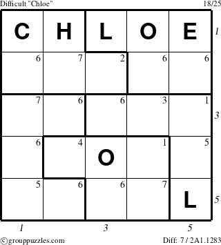 The grouppuzzles.com Difficult Chloe puzzle for  with all 7 steps marked