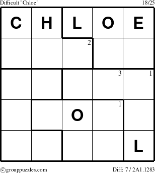 The grouppuzzles.com Difficult Chloe puzzle for  with the first 3 steps marked