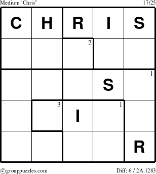 The grouppuzzles.com Medium Chris puzzle for  with the first 3 steps marked