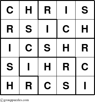 The grouppuzzles.com Answer grid for the Chris puzzle for 