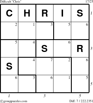 The grouppuzzles.com Difficult Chris puzzle for  with all 7 steps marked