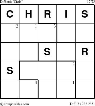 The grouppuzzles.com Difficult Chris puzzle for  with the first 3 steps marked