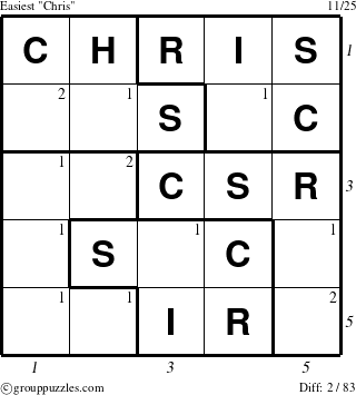 The grouppuzzles.com Easiest Chris puzzle for  with all 2 steps marked