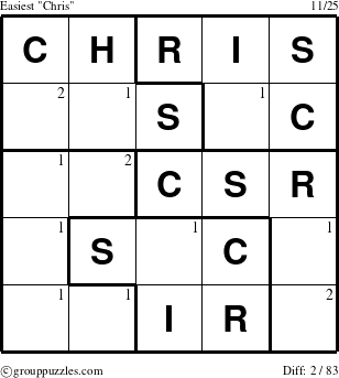 The grouppuzzles.com Easiest Chris puzzle for  with the first 2 steps marked