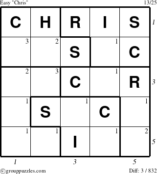 The grouppuzzles.com Easy Chris puzzle for  with all 3 steps marked