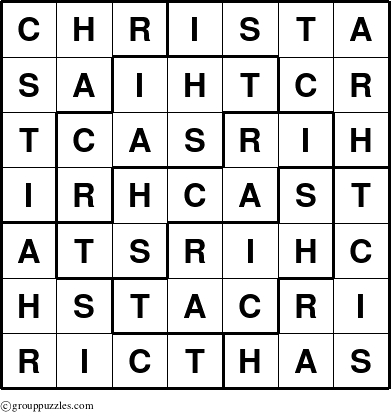 The grouppuzzles.com Answer grid for the Christa puzzle for 