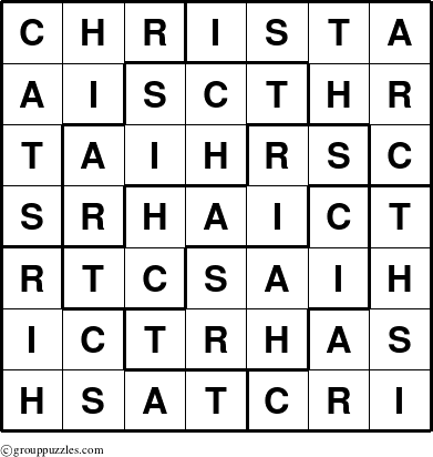 The grouppuzzles.com Answer grid for the Christa puzzle for 