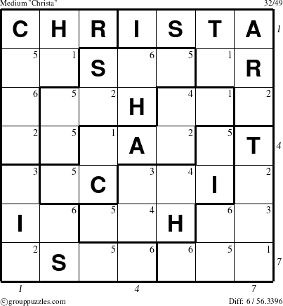 The grouppuzzles.com Medium Christa puzzle for  with all 6 steps marked