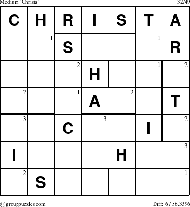 The grouppuzzles.com Medium Christa puzzle for  with the first 3 steps marked