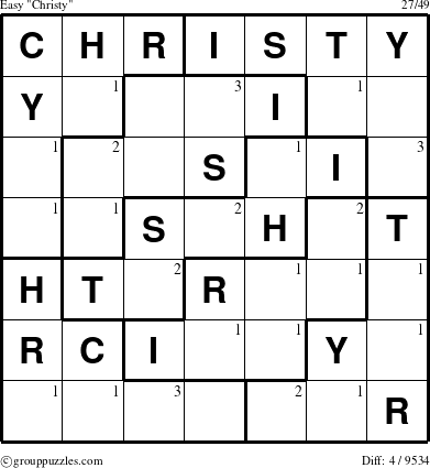 The grouppuzzles.com Easy Christy puzzle for  with the first 3 steps marked