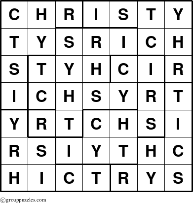 The grouppuzzles.com Answer grid for the Christy puzzle for 